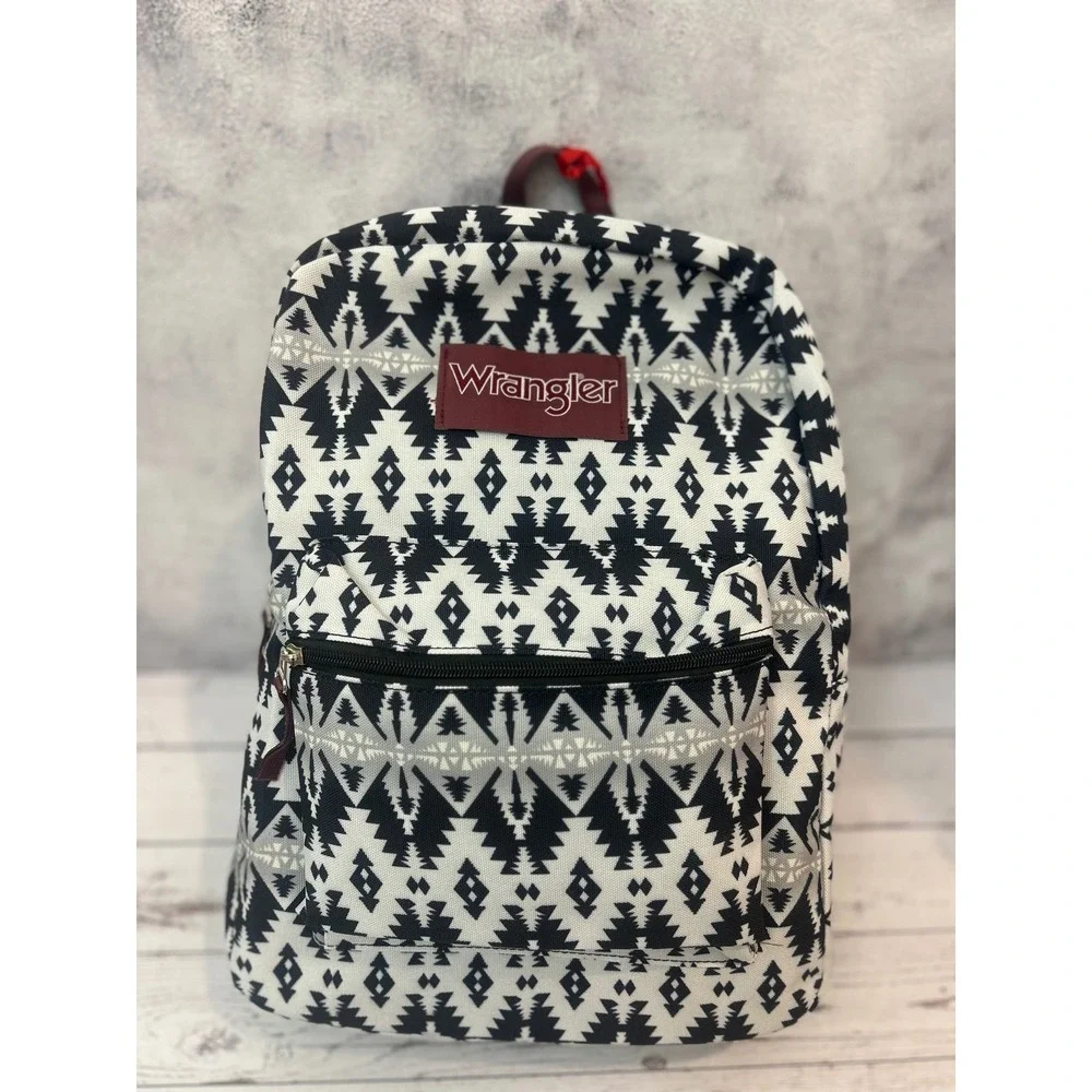 Wrangler Southwestern Geometric Print Backpack Black White Maroon